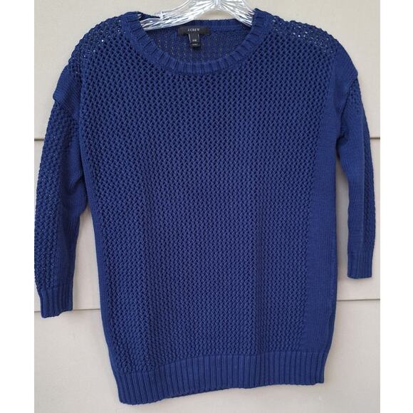 J Crew Open Knit 100% Cotton Navy Blue Preppy Nautical Summer Sweater XXS - Picture 2 of 11